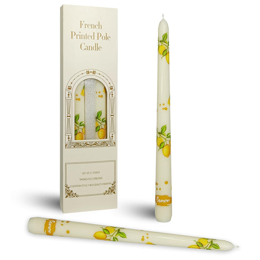 Summer Floral Taper Candle - Baleagcdl Ivory with Lemon Prints Candlesticks Handmade Long Tapered Candles 10 Inch Drip Candle for Home Holiday Decor Gifts Set of 2