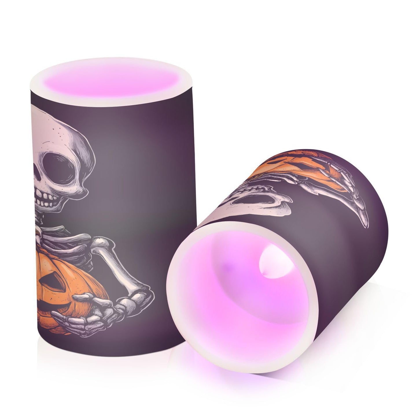 ALAZA Halloween Skeleton Skull Pumpkin Flickering Flameless Candles Battery Operated with Remote Timer,Tea Light Candles LED Pillar Votive Candles Set of 2 for Outdoor Indoor Decorations