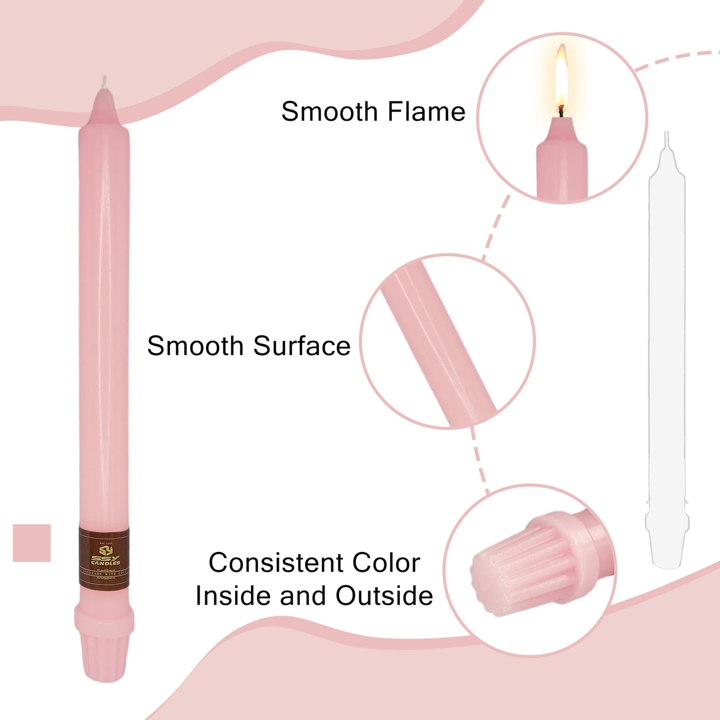 Pink Long Taper Candle 10 Inch Candlesticks Unscented Dripless Tapered Candle Set for Home Decor Wedding Party Dinner Candles, 4 Pack
