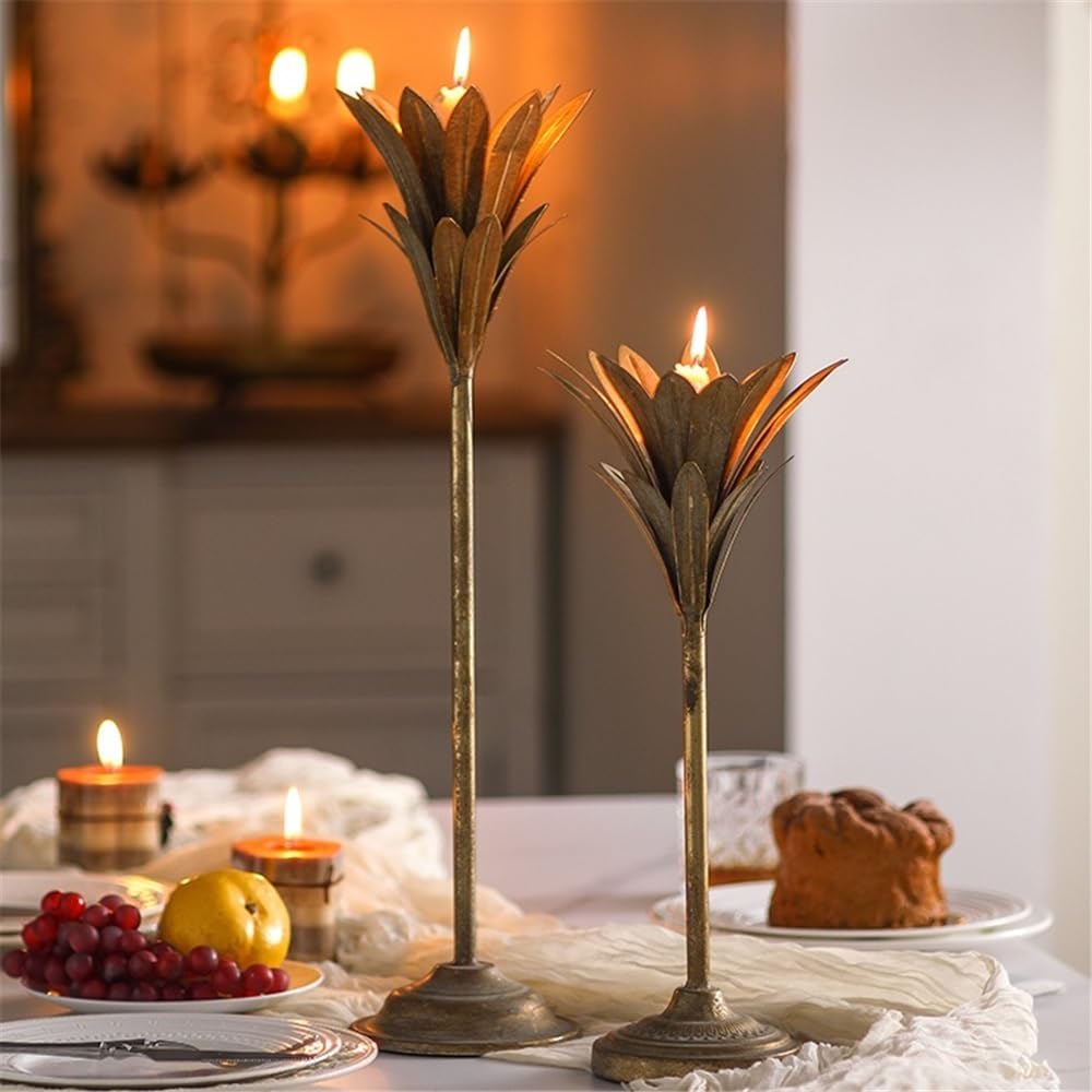 YUHUAWF Candle Holderss Old Retro Wrought Iron Candlestick Restaurant Hotel Tabletop Ornaments Candlelight Dinner Decoration Candle Holder Decorative Candlestick(Small)