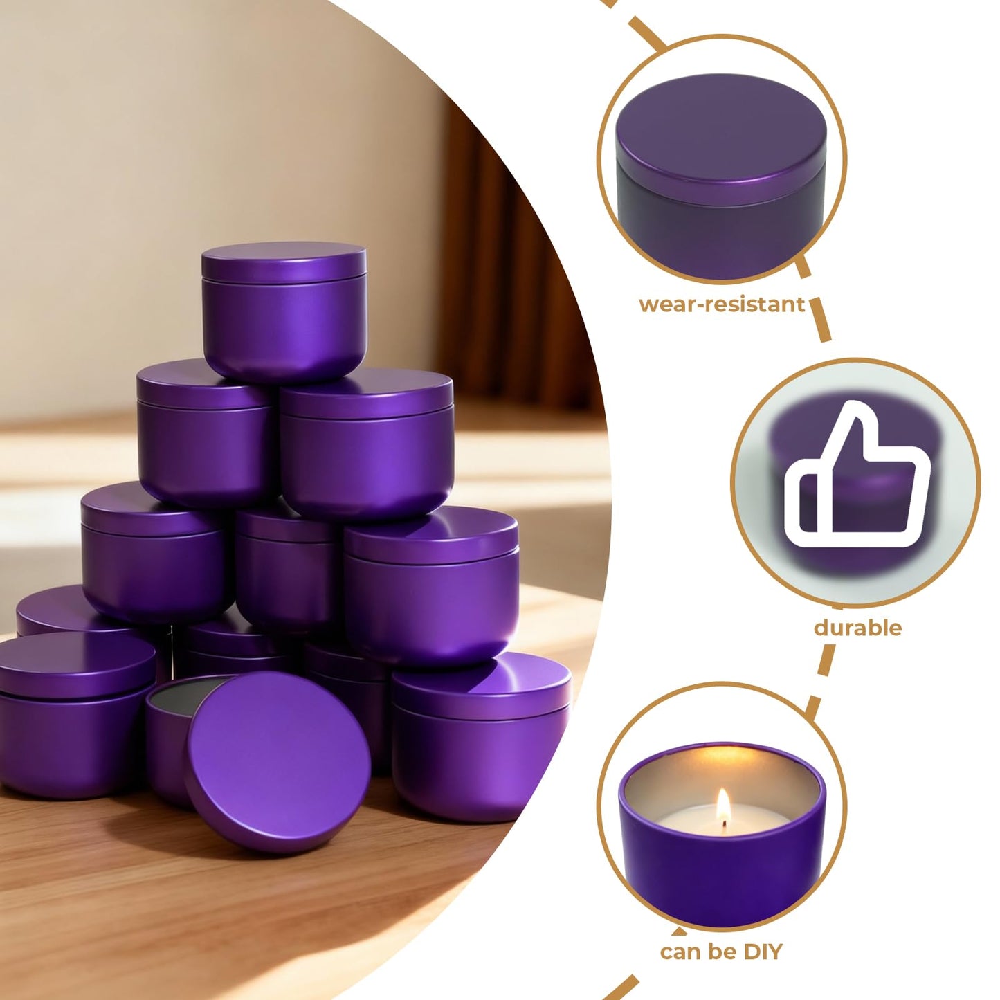12Pack 3oz Candle Tins with Lids,Round Metal Candle Jars for Candle Making,Bulk Empty Tins Containers for DIY Crafts Christmas Gifts Small Business Supplies–Airtight Storage Jars (Purple)