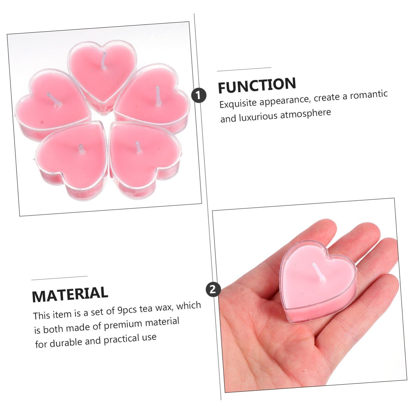 ORFOFE 9Pcs Heart Shape Tealight Candles for Proposal Romantic Valentines Day Aromatherapy Candles Smokeless Odorless Decorative Lights for Weddings Parties