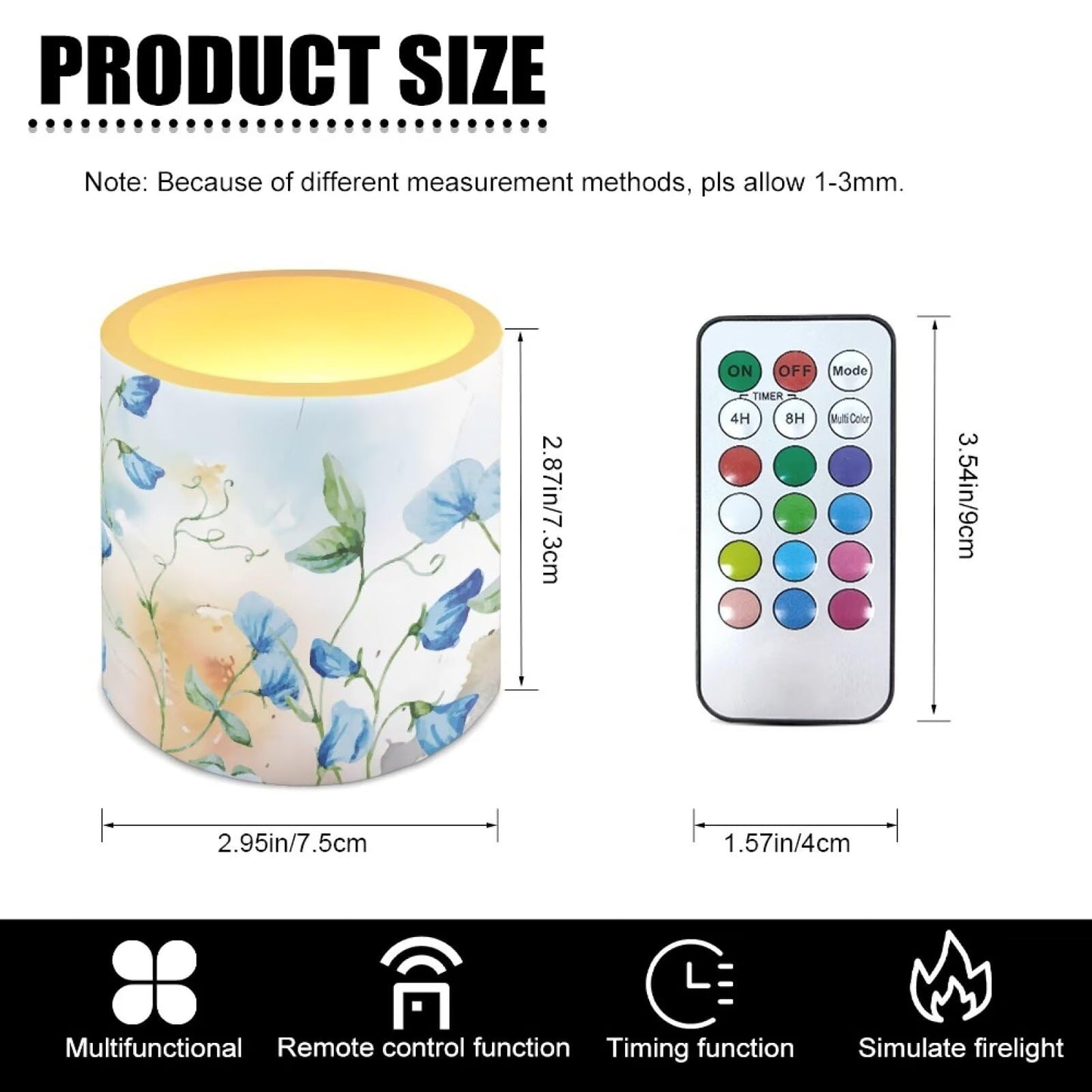 Cozeyat Elegant Leaves Multi Function Flameless Candles 4 Pack Battery Powered with Remote Control Timer LED Pillar Candles Waterproof for Indoor Outdoor Home