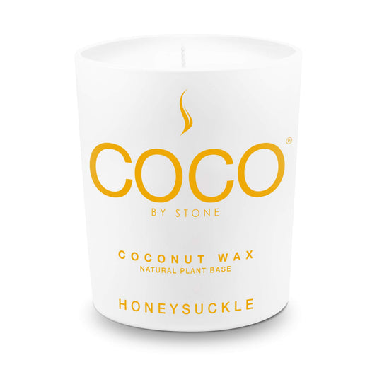 COCO by Stone 11oz Candle, Coconut Apricot Wax Candle for Home (Honeysuckle) Home Fragrance Products, 1 Wick Candle, Enhance Indoor Aroma, Vegan & Cruelty-Free, Clean Burning and Hand Poured Candle