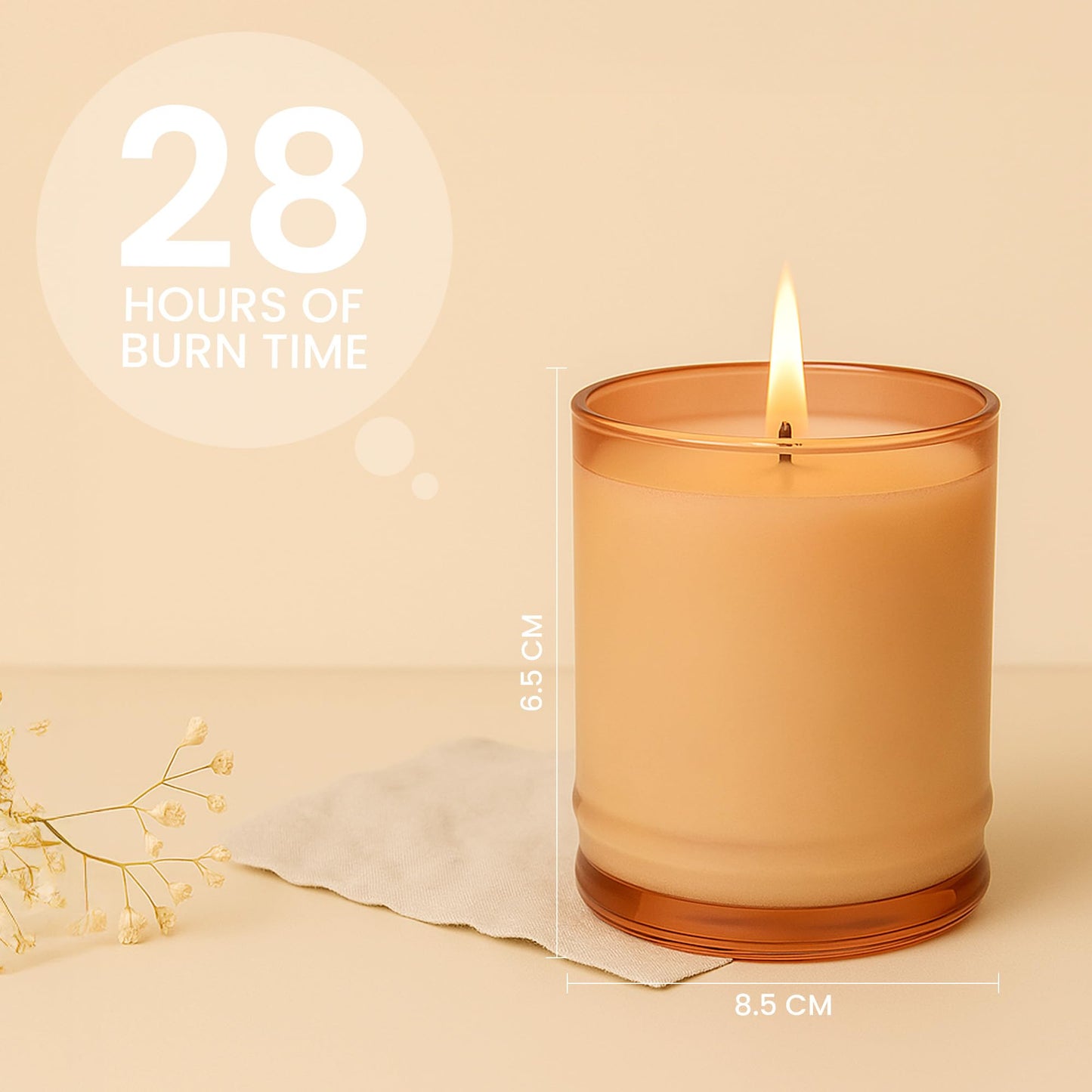 Lifescapes Scented Glass Candle - Peach & Basil, 160g | 28 Hours Approximate Burn Time | Premium Tumbler Design for Home Decor and Relaxation