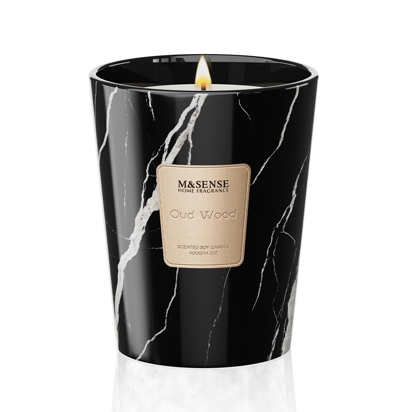 M&SENSE Oud Wood Scented Soy Candle, 3 Wick Highly Scented 14.1 Oz 75H, Aromatherapy Christmas Gift for Women and Men