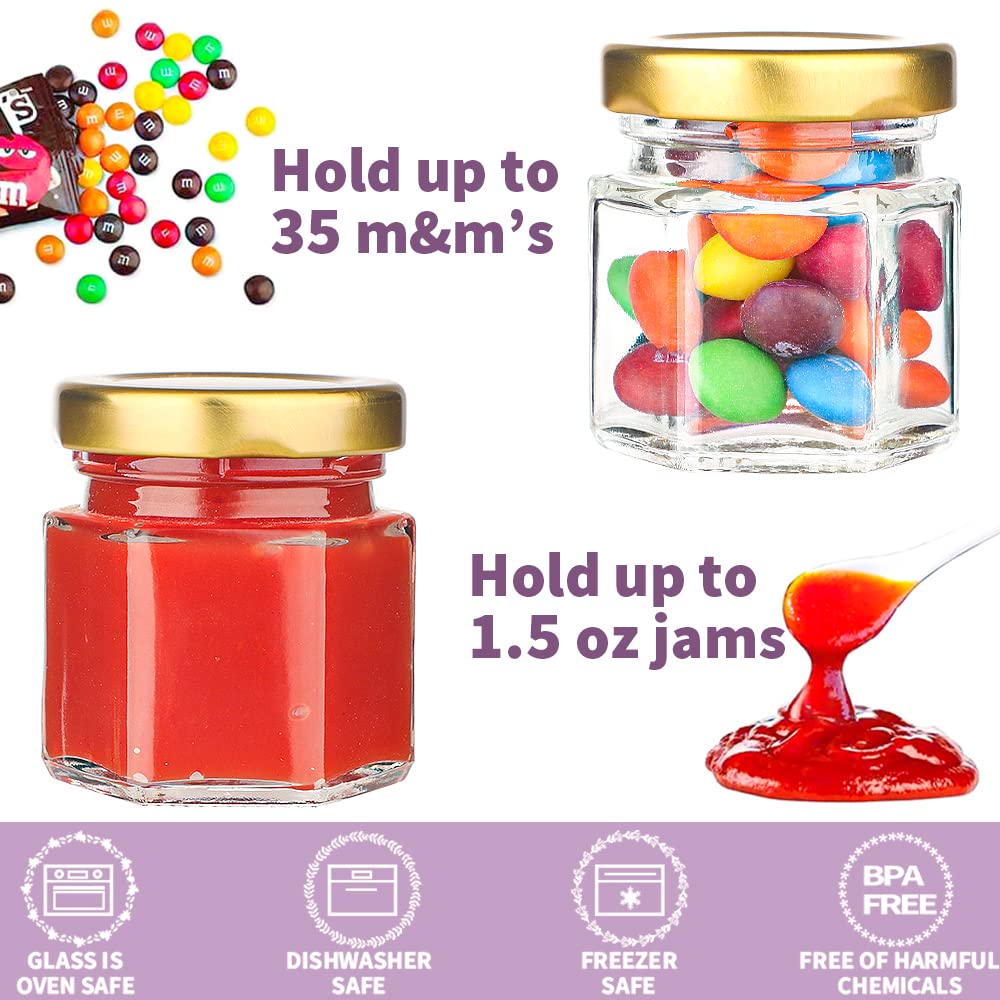 Syntic 60 Pcs Small Glass Containers with Airtight Lids, 1.5 oz Mini Honey Jars for Wedding Favor, Baby Shower, Small Hexagon Candle Jars for Making Candles, Body Butter, Jam, Spices, Herbs, DIY Gift