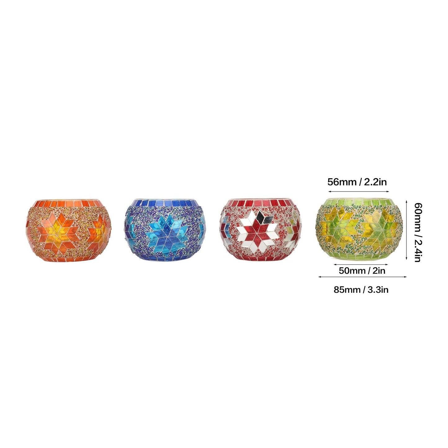 XHTLLO 4pcs Mosaic Glass Candle Holder, Hand Made Glass Candle Holder, Colourful Romantic Glass Pillar Candle Stands, for Home Bar Dinner