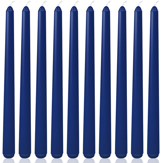 10 Inch Navy-Blue Taper Candles for Religious and Spiritual Settings, 10 Pack Unscented Candlesticks for Holiday, Seasonal Celebration and Home Decoration
