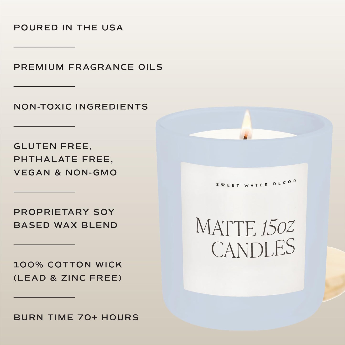 Sweet Water Decor Something Blue Candle, Non-Toxic Soy Wax with Lemon, Cedarwood, Cinnamon, Vetiver, Amber & Musk, 15 oz Jar, 70 Hours Burn Time - Bridal Shower Decoration and Gift for Future Wife