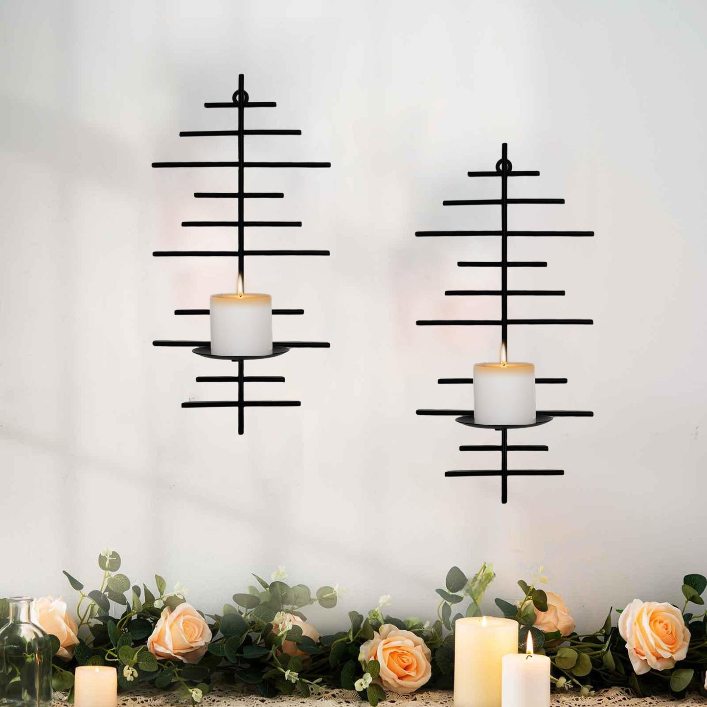 AIM & GGKK Wall Candle Sconce Set of 2,Black Wall Mounted Candle Holder for Home,Living Room, Dining Room,Rustic Farmhouse Boho Decoration