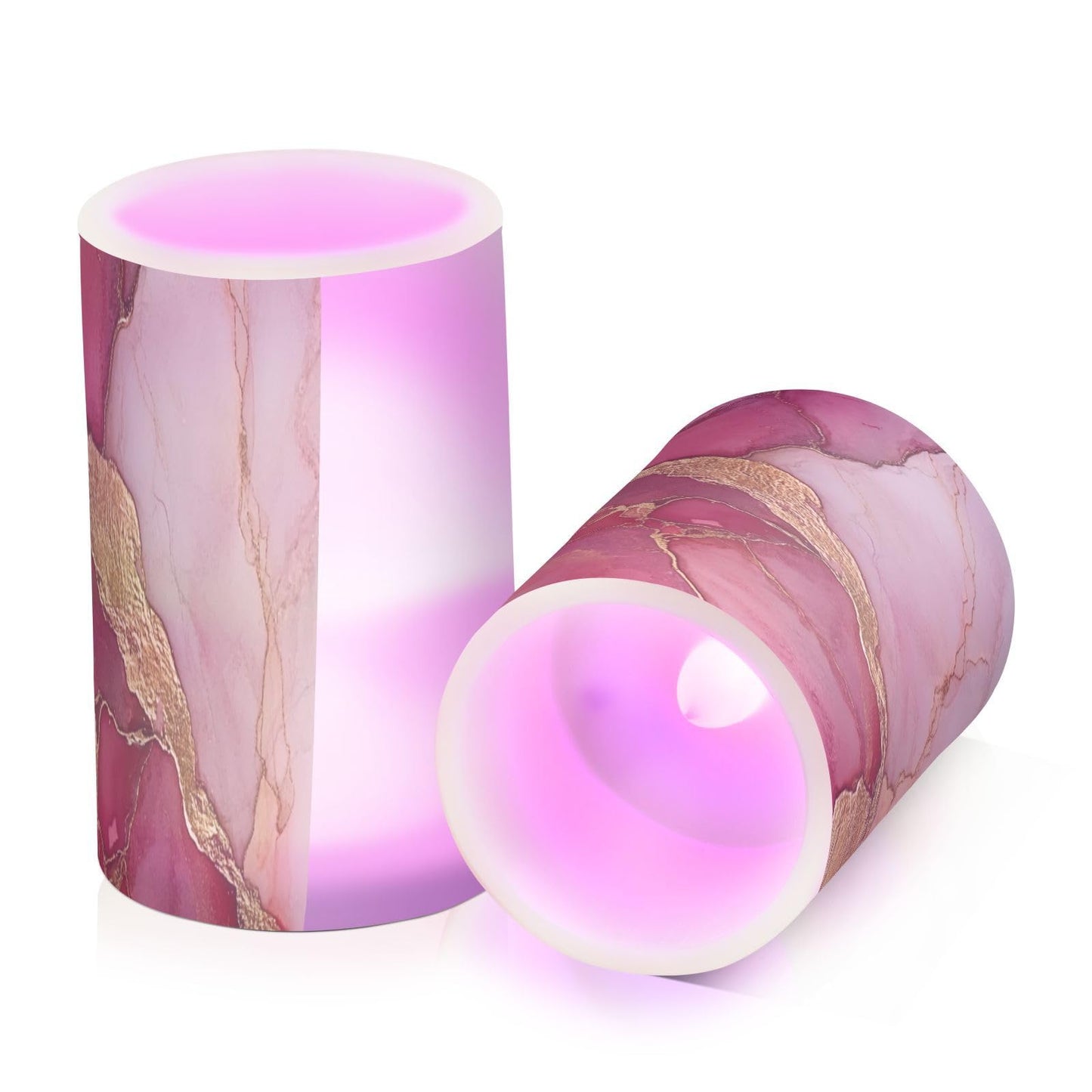 Zathe Flameless Pillar Candle Timer Led Candles for Table Marble Blush Red