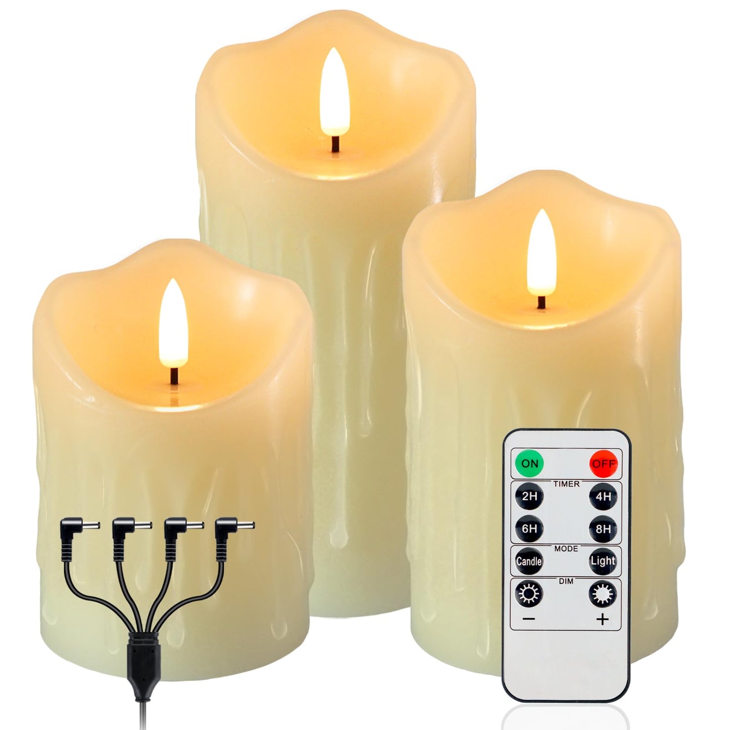 Warmhere Rechargeable Flameless Candles, Flickering LED Candles with Remote and Timer, Long Lasting Ivory Real Wax Electric Pillar Candle for Christmas Home Wedding Decorations, Set of 3