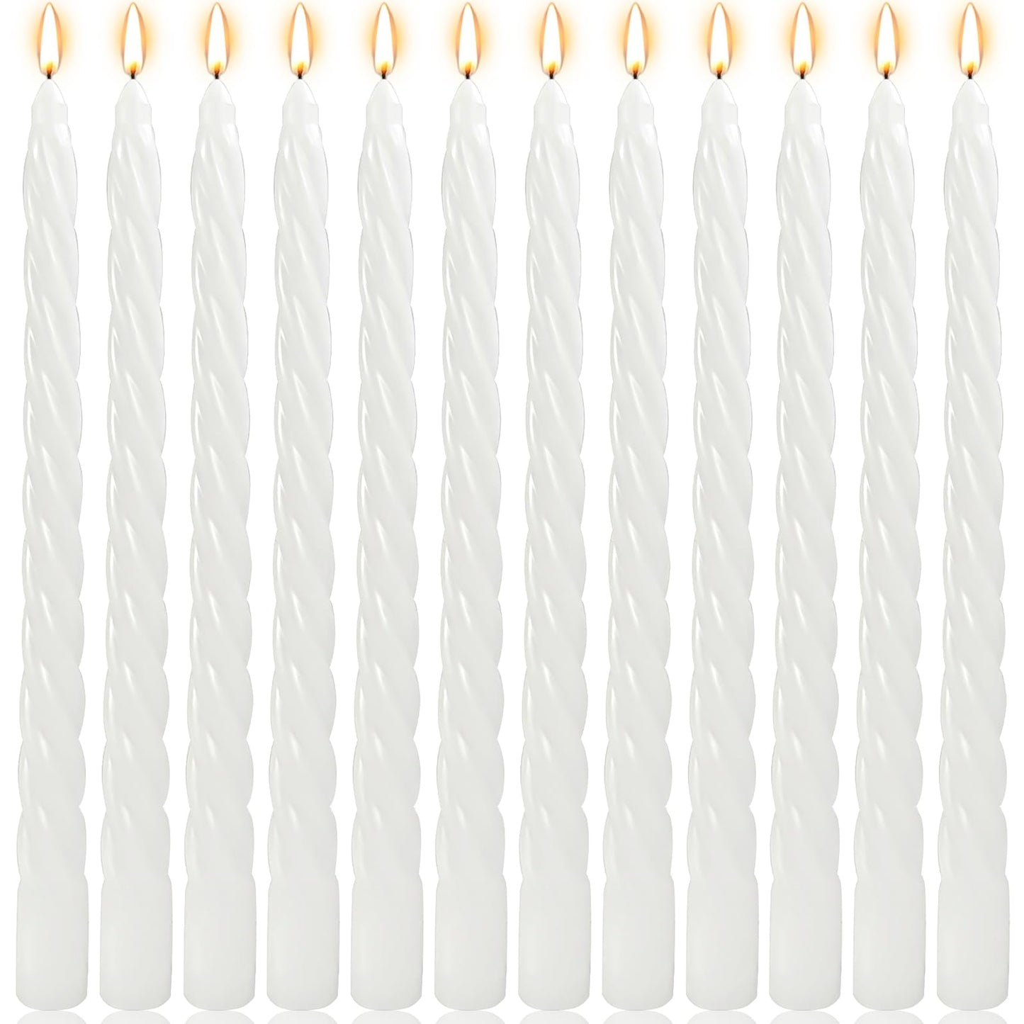 10 Inch White Twisted Spiral Taper Candles Set for Holiday Decor, 12 Pack Unscented Candlesticks, Dripelss Tapered Candles for Wedding Dinner Party Ceremony Religious