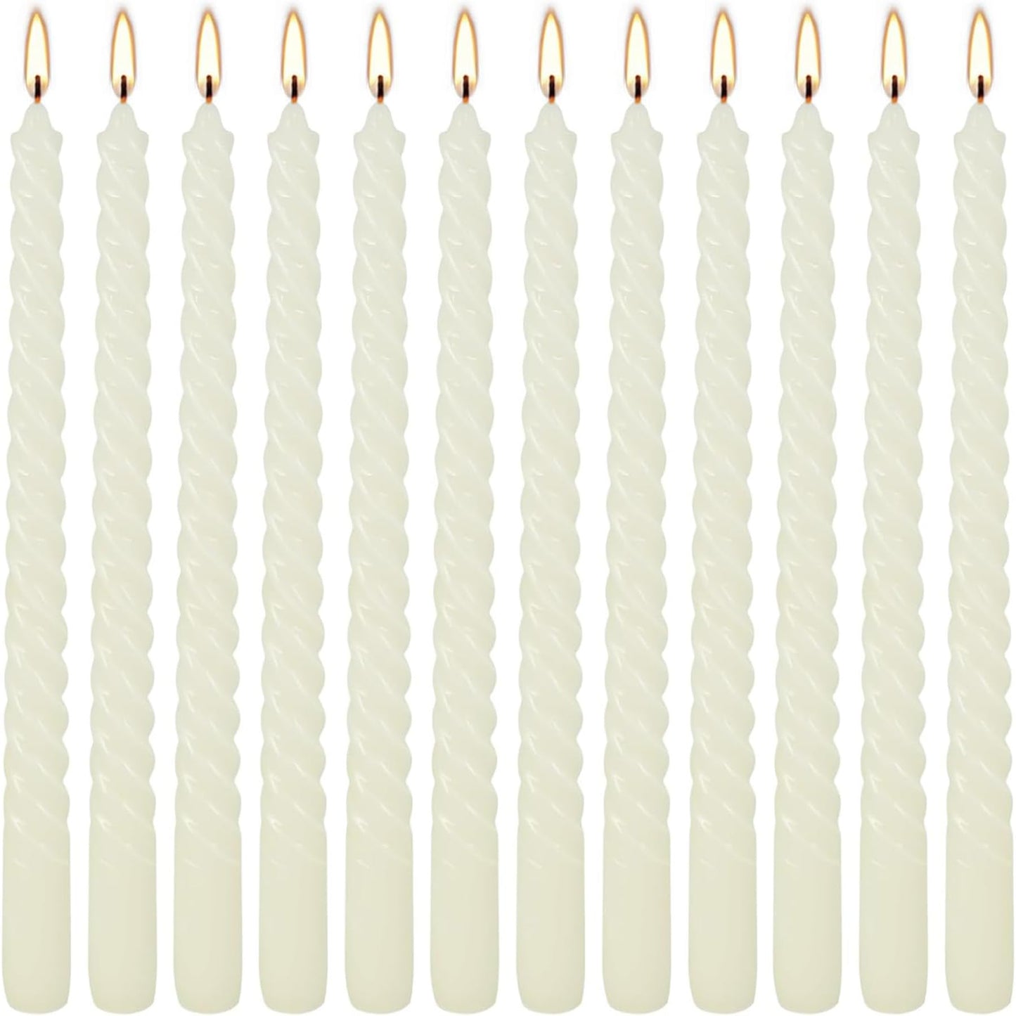 WPONSZU 10 Inch Ivory Spiral Taper Candle Set of 12 Pack Unscented Dripless Candlesticks for Valentine's Day,Dinner,Party,Brithday,Wedding,Christmas,and Home Decoration