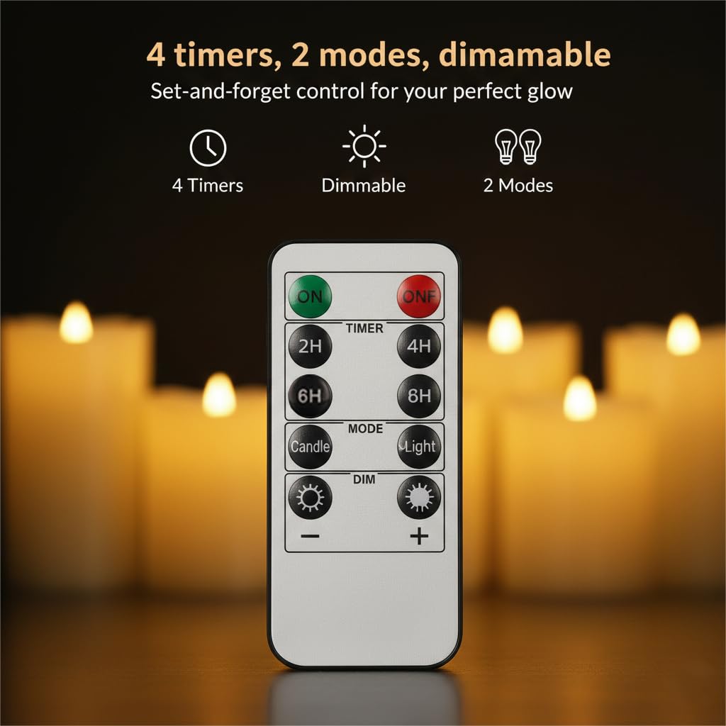 ANGELLOONG Flickering Flameless Candles with Remote, Battery Operated Fake Candles with Timer, Realistic LED Electric Pillar Candles for Home Wedding Birthday Christmas Decor, Set of 3