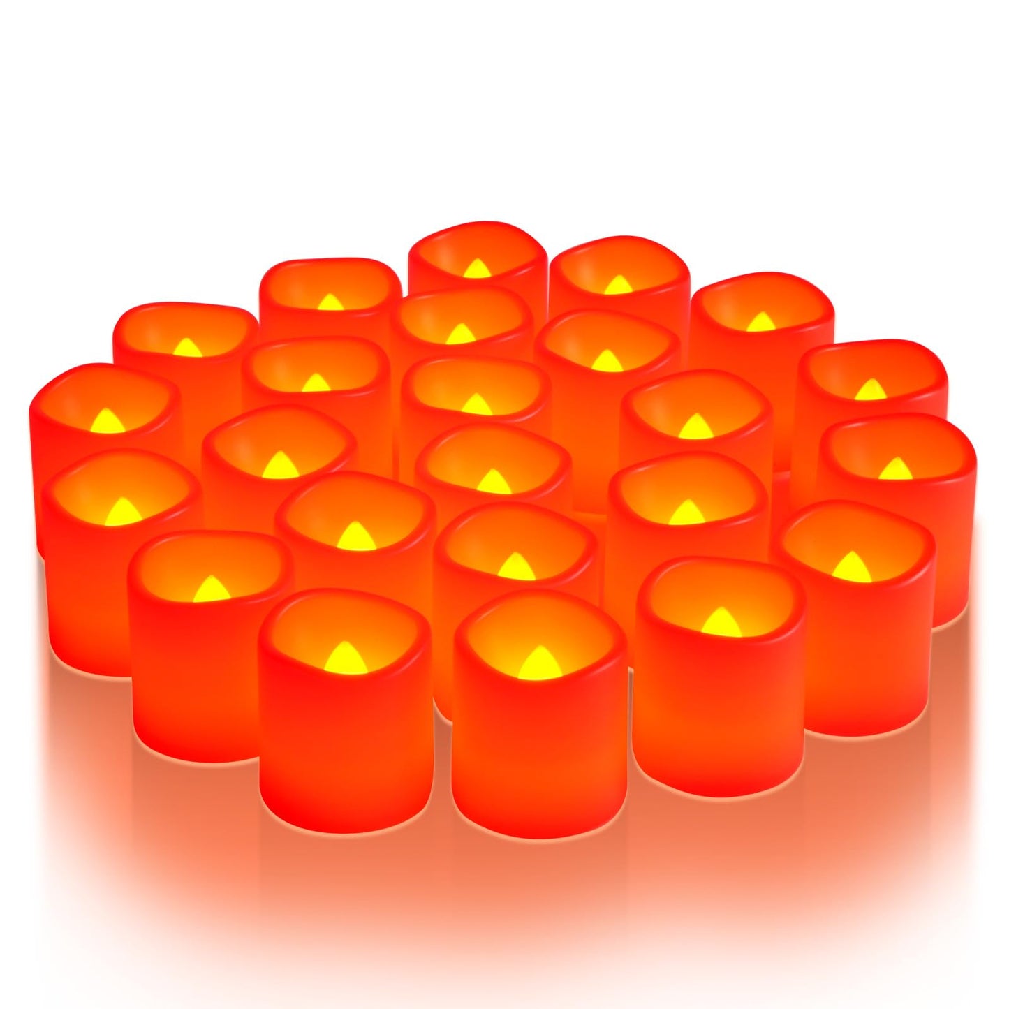 Homemory 24Pack Red Flickering Flameless Votive Candles, 200+Hour Electric Fake Candles, Battery Operated LED Tealight for Wedding, Outdoor, Table, Festival (Warm White,Battery Included)