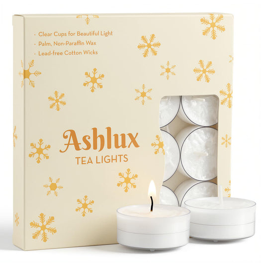 Ashlux 4H Palm Tea Lights Set |Unscented Dripless Smokeless Clean Burning Long Lasting Candles for Wedding Home Decor Dinner Church Holi