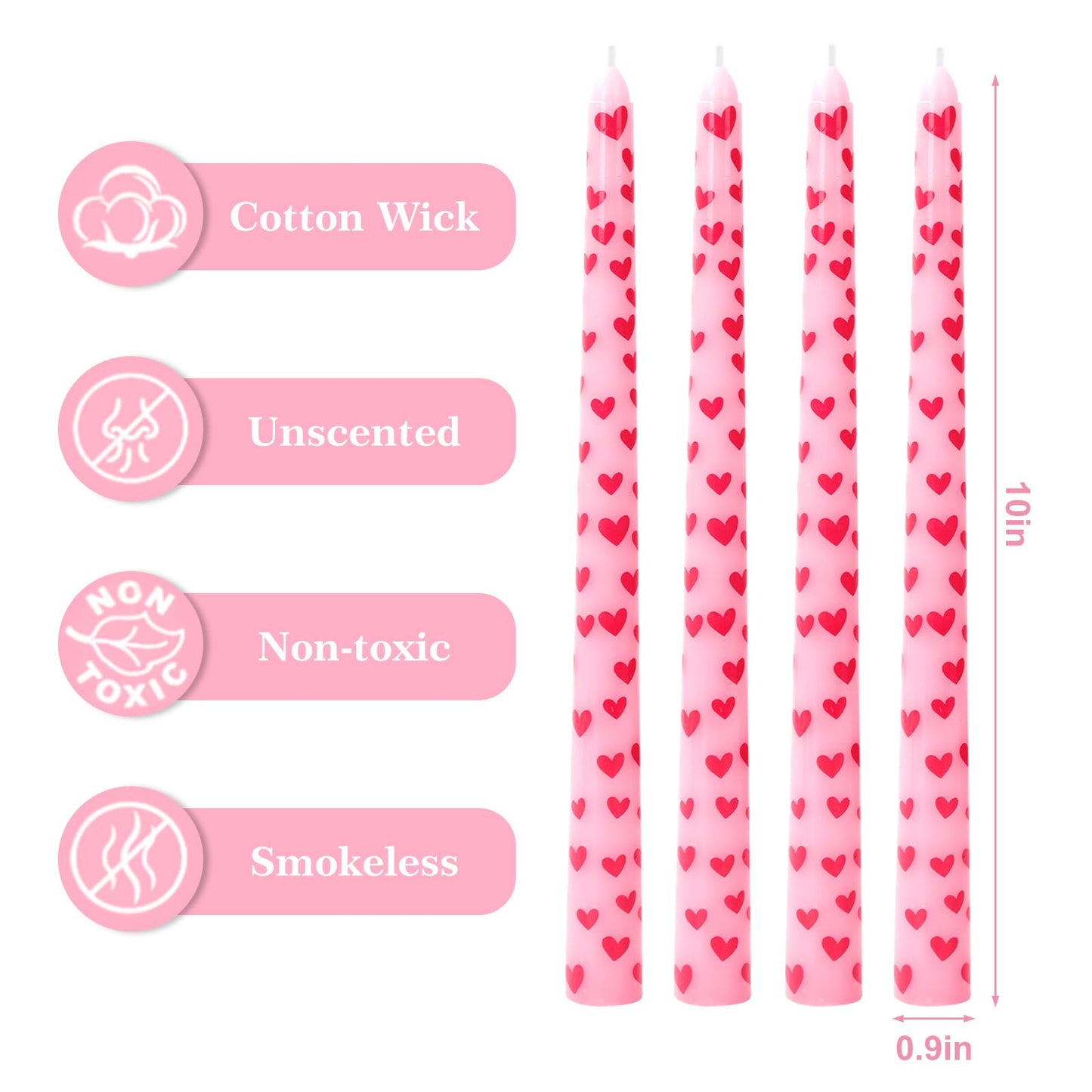 JarThenaAMCS 6Pcs Valentine Taper Candles 10 Inch Pink Red Heart Decorative Candles Long Unscented Candle Sticks for Birthday Wedding Anniversary Party Home Table Decor