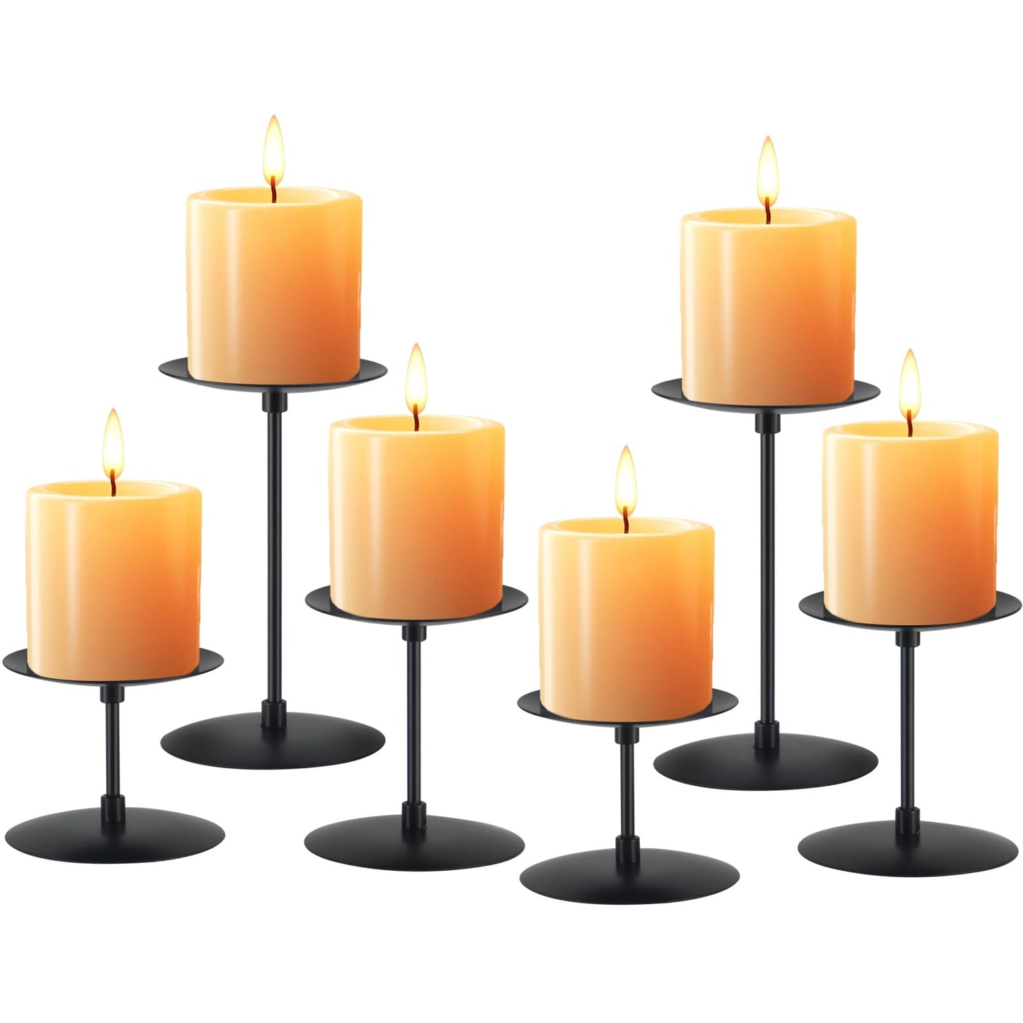 Lunhoo Set of 6 Candle Holders, Metal Pillar Candle Stand for Tabletop Wedding Party Event Birthday Anniversary (Black)