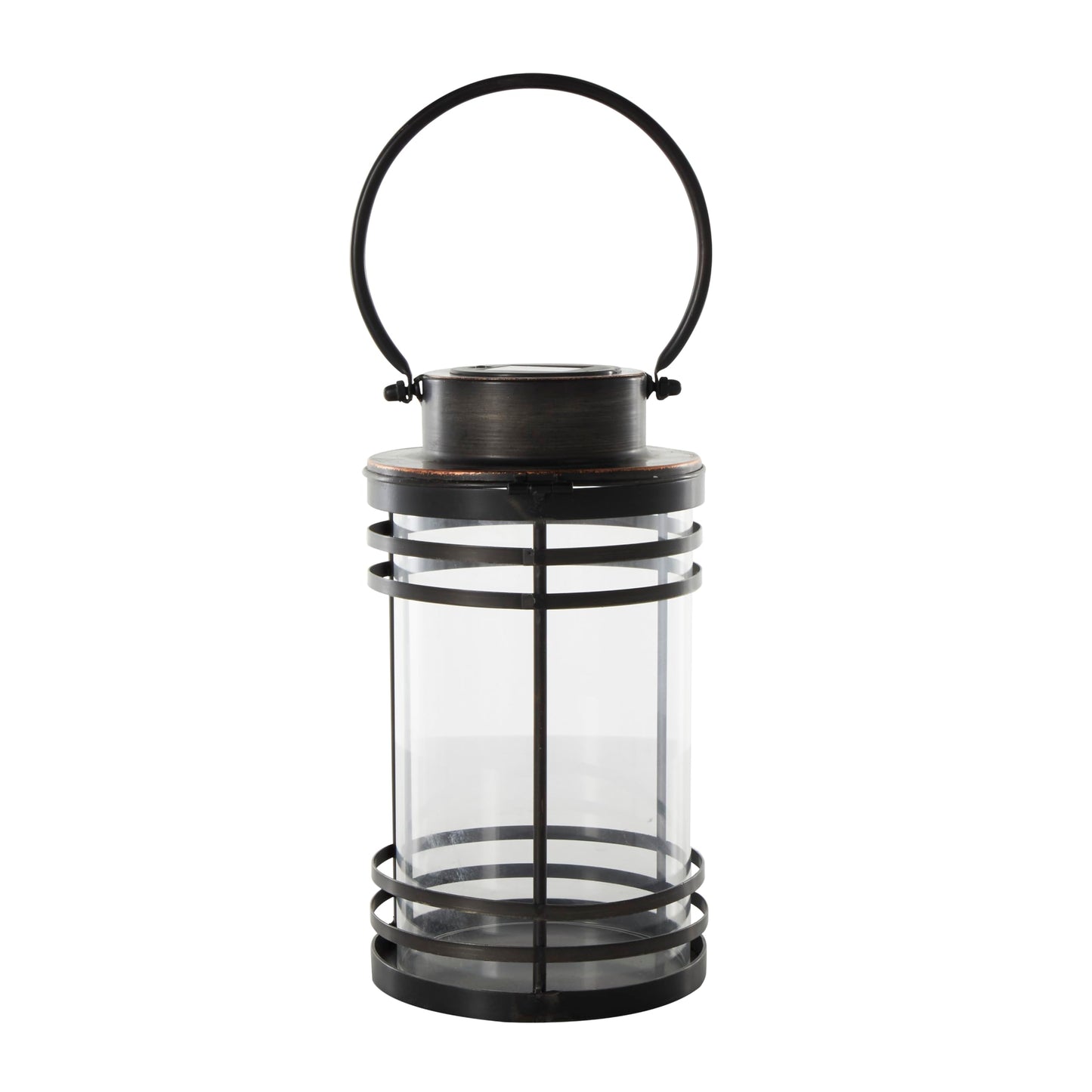 Deco 79 Metal Candle Lantern with Round Circle Lines, 7" x 7" x 12", Black