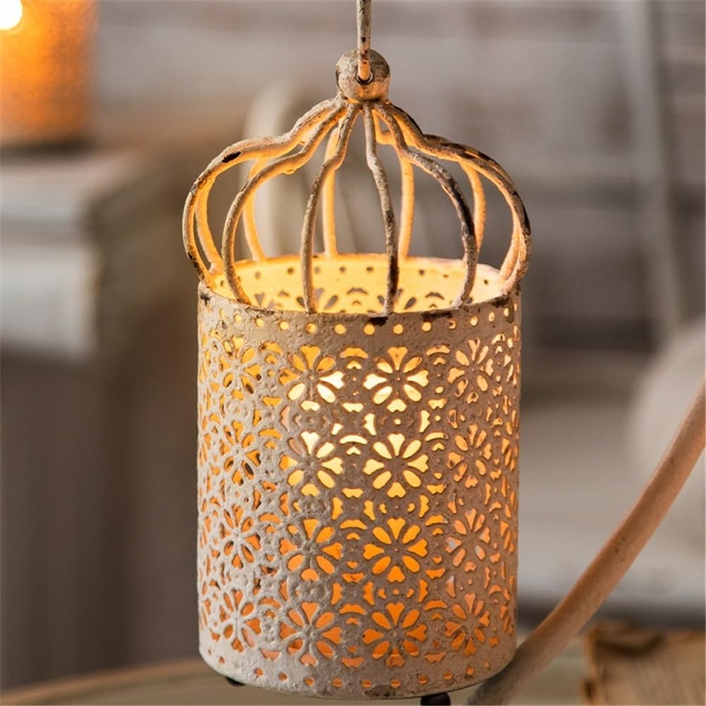 cfycfy987 Candelabra Retro Old Birdcage Wrought Iron Candlestick Decorative Candle Stand for Table Wedding Dinning Party Candle Sticks Holder(White)