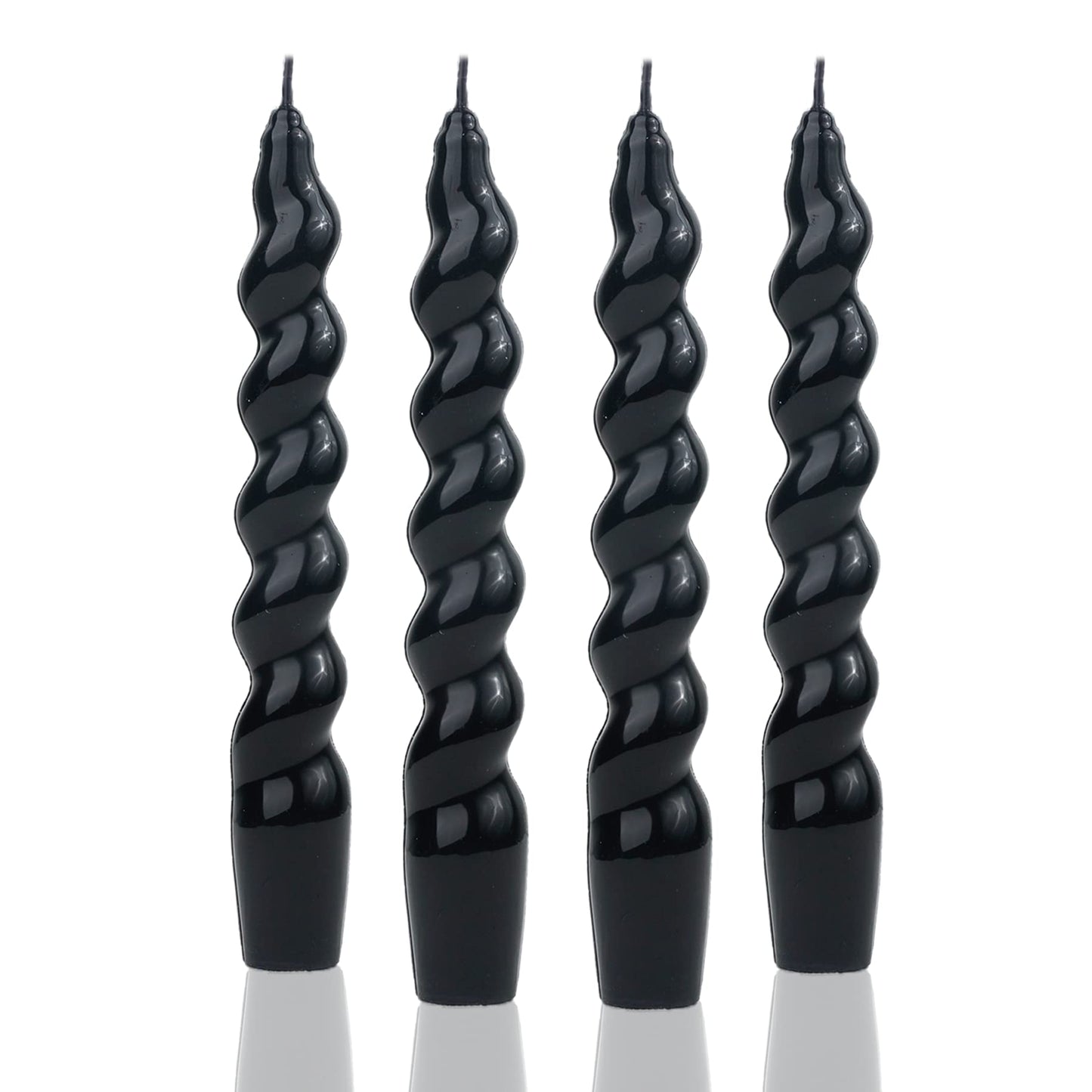 MAITREYA Black Spiral Taper Candles - Conical Stick Candles, Handmade Twisted - Set of 4 for Decoration, Weddings, Party, Church - Unscented, Dripless, 7.5inch