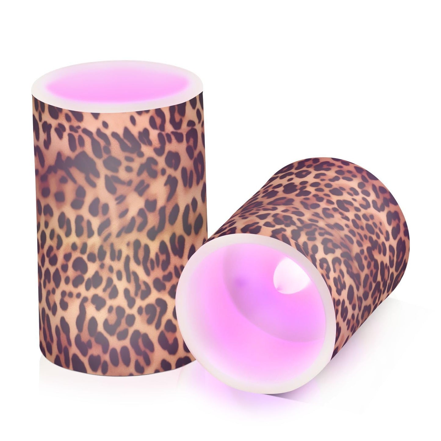 Qilmy Beautiful Leopard Print Flameless Candles 2PCS,Battery Operated LED Pillar Candles with Remote Control, Romantic Radiance Candles