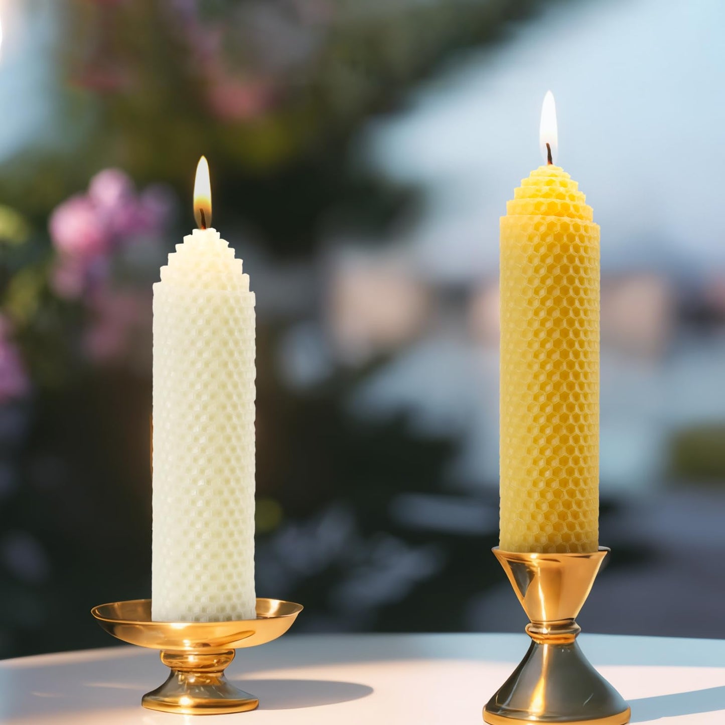 White Beeswax Pillar Candles Set of 6 - Handmade Pure Beeswax Rolled Candles for Gift & Home Decor (1.5×6 in)