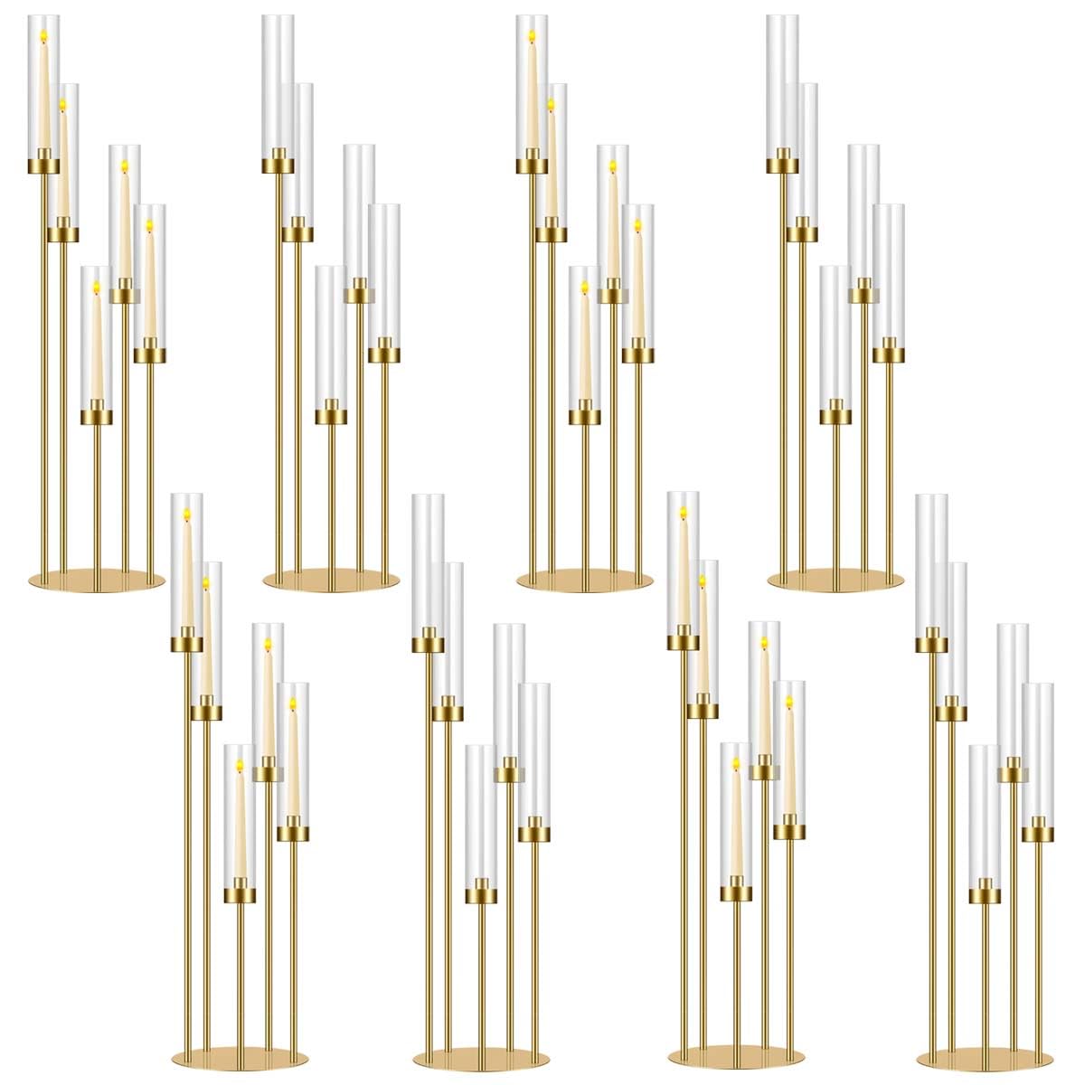 35in 8 Set Gold Candelabra Candle Centerpieces for Tables Candlesticks Holder Wedding Centerpieces Table Decorations Acrylic lampshade Fit 0.9" LED Candle