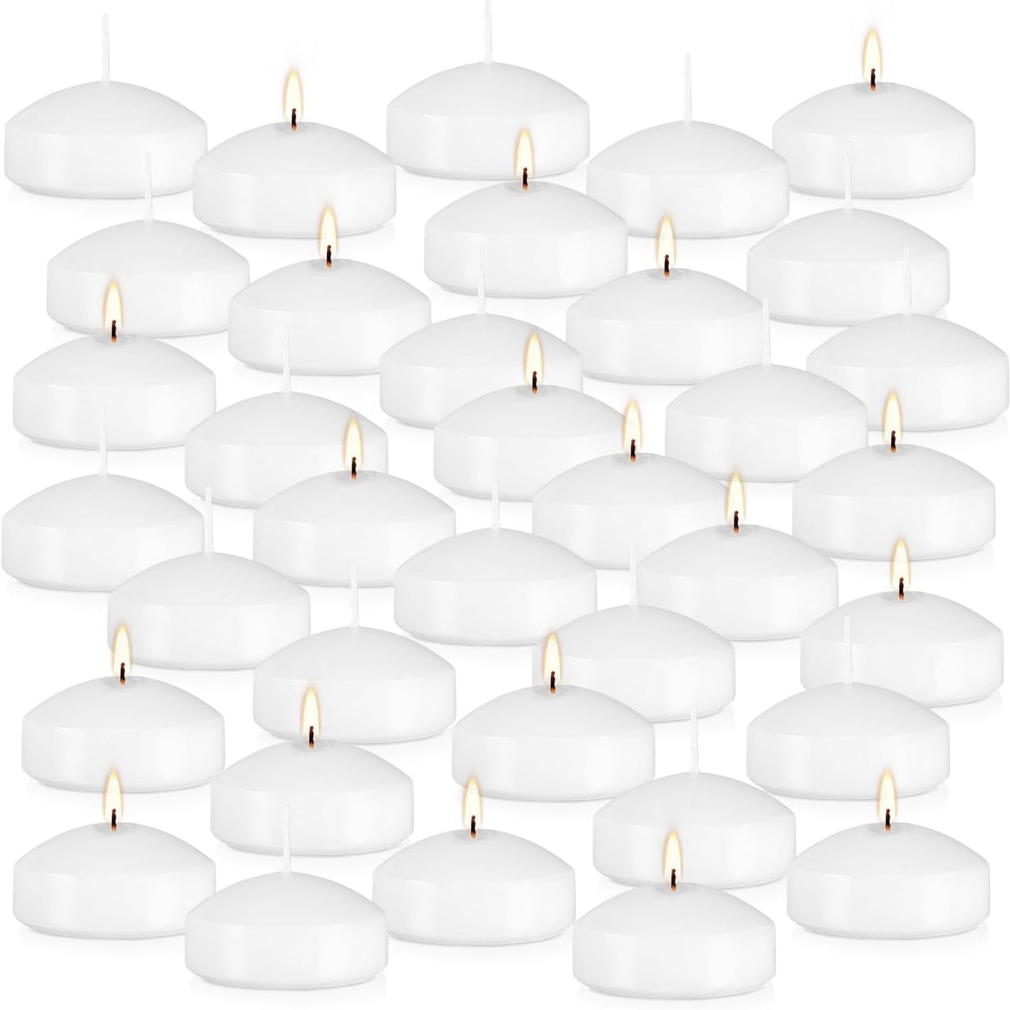 36 Packs 3-Inch unscented White Floating Candles - Ideal for Weddings, Pool Party, Holiday Centerpieces and Events - Odorless, Drip-Free, Long Lasting Burn Time