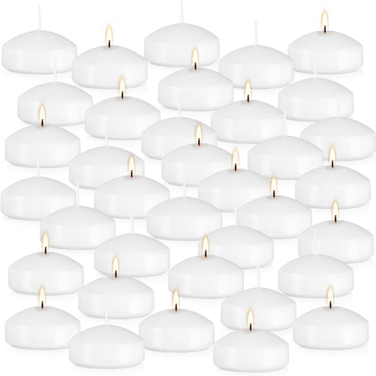 36 Packs 3-Inch unscented White Floating Candles - Ideal for Weddings, Pool Party, Holiday Centerpieces and Events - Odorless, Drip-Free, Long Lasting Burn Time