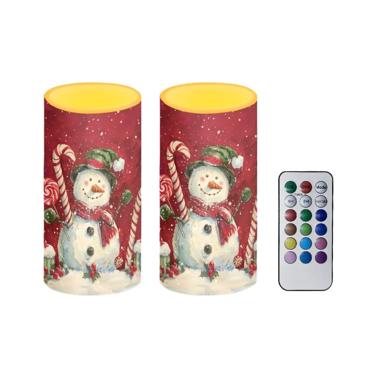 Luarisgur Christmas Snowman Flameless Candles with Remote Red Christmas Decorations Battery Candles Flickering LED Candles with Remote for Home Party Holiday Xmas Decor Electric Fake Candles