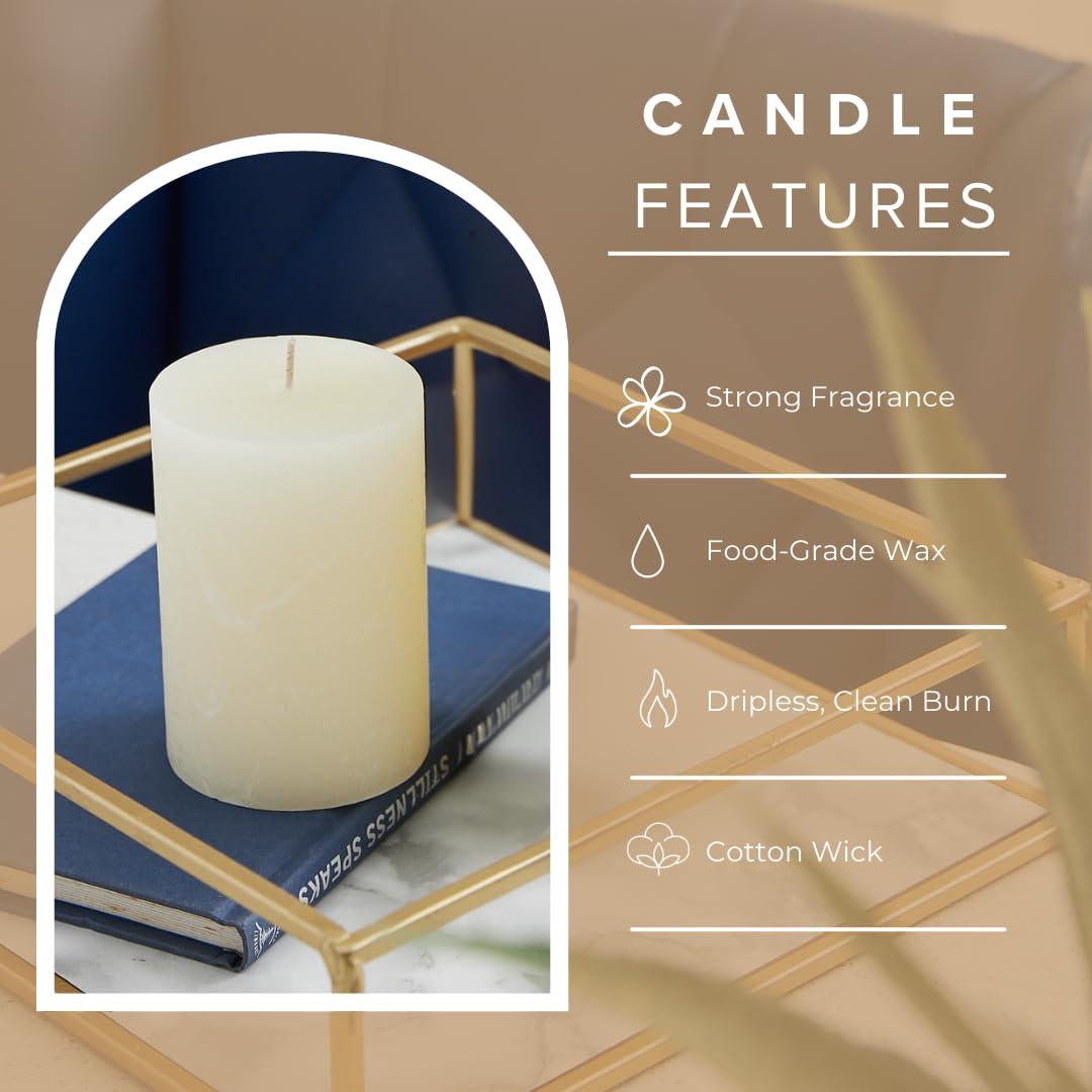 Simply Soson Warm Vanilla Scented Candle Set - 3x4 Ivory Pillar Candles for Home, Aromatherapy, Women, Fall