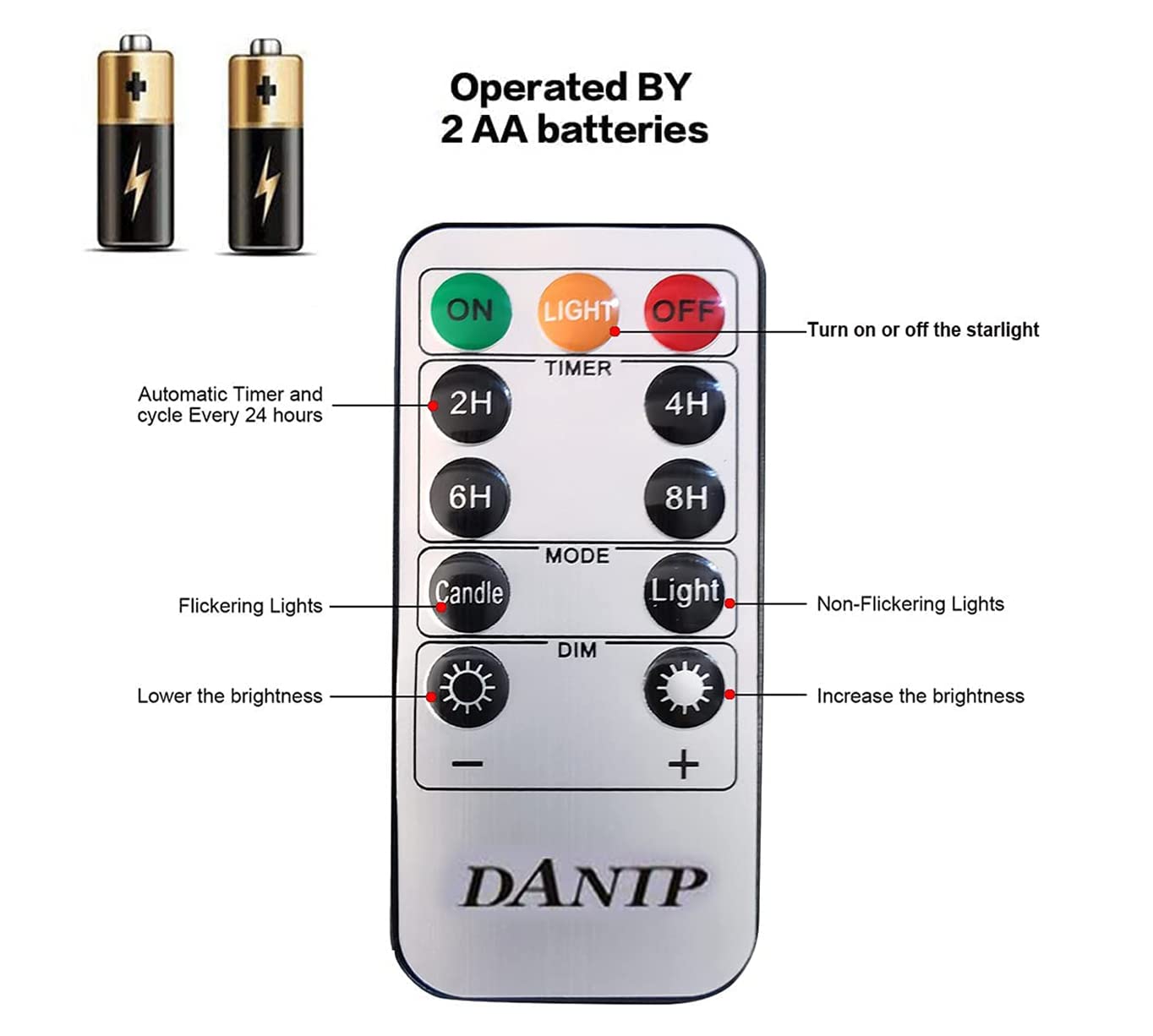 DANIP Red LED Flameless Candle with Embedded Star String, 5Piece LED Candle with 11 Button Remote Control, 24 Hours Timer Function, Dancing Flame, Real Wax, Battery Powered.