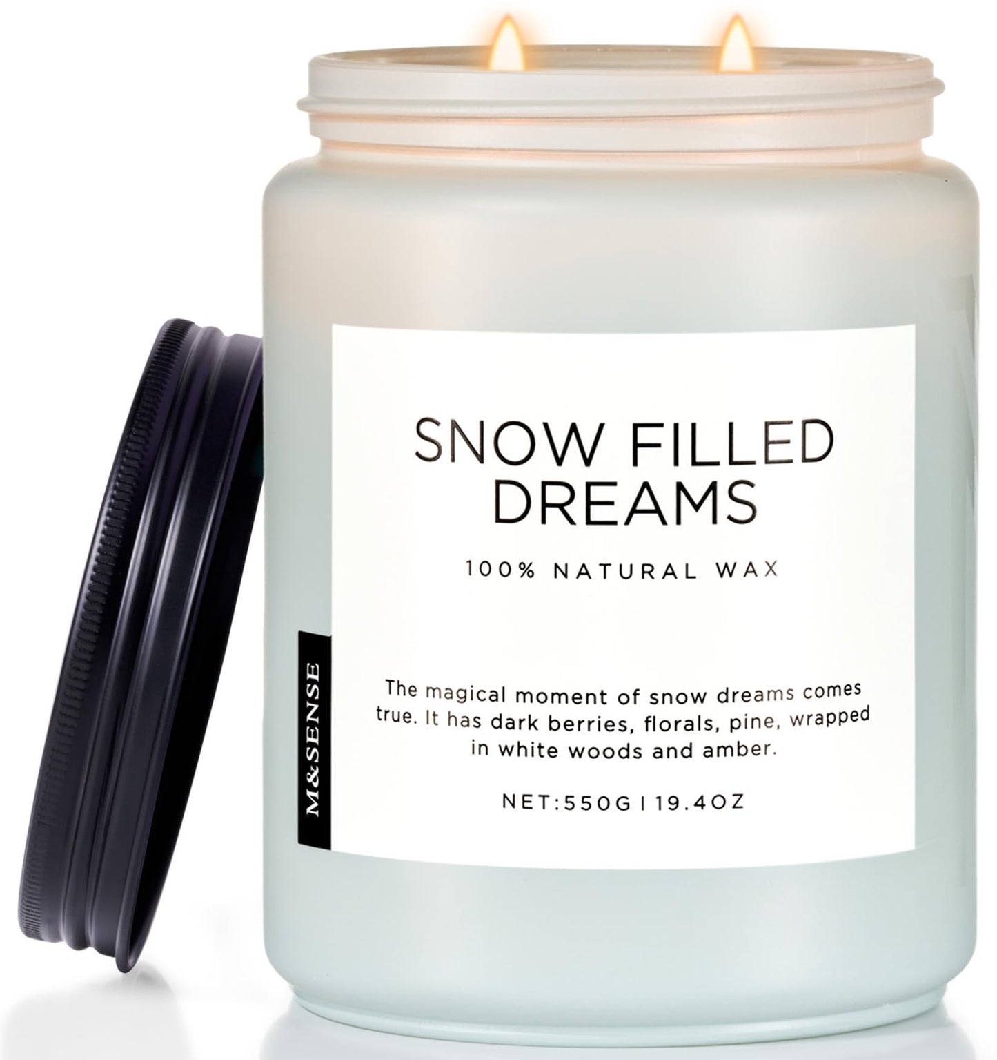 M&SENSE Snow Filled Dreams Winter Large Scented Candles, 19.4oz 110 Hour Clean Non Toxic Long Lasting Candle Organic Natural Soy Wax Candle Gifts for Women Men