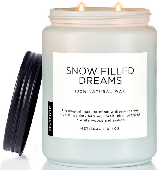 M&SENSE Snow Filled Dreams Winter Large Scented Candles, 19.4oz 110 Hour Clean Non Toxic Long Lasting Candle Organic Natural Soy Wax Candle Gifts for Women Men