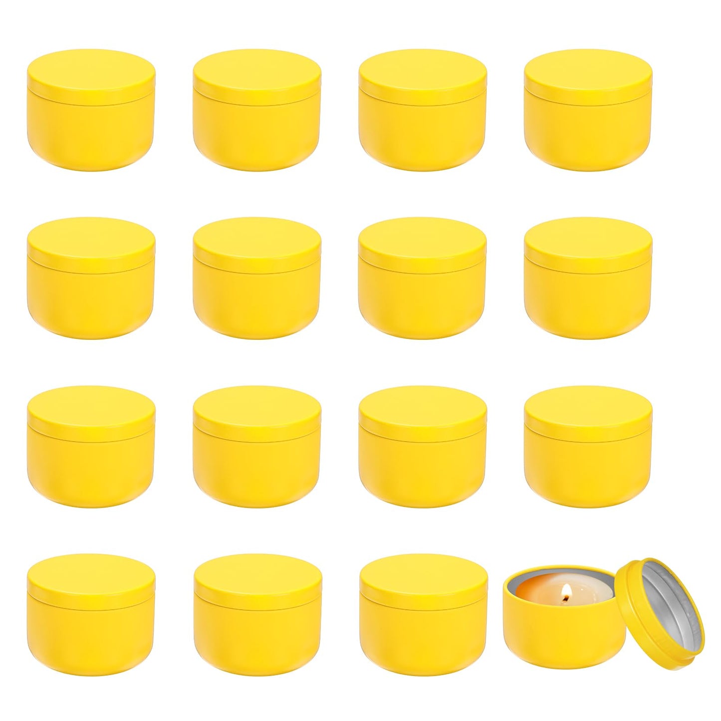 MECCANIXITY 3oz Candle Tins, 16pcs Metal Candle Tins Jars with Lids Round Empty Tin Can Containers Bulk for Storage Tea and Making DIY Arts Crafts Christmas Gifts, Yellow