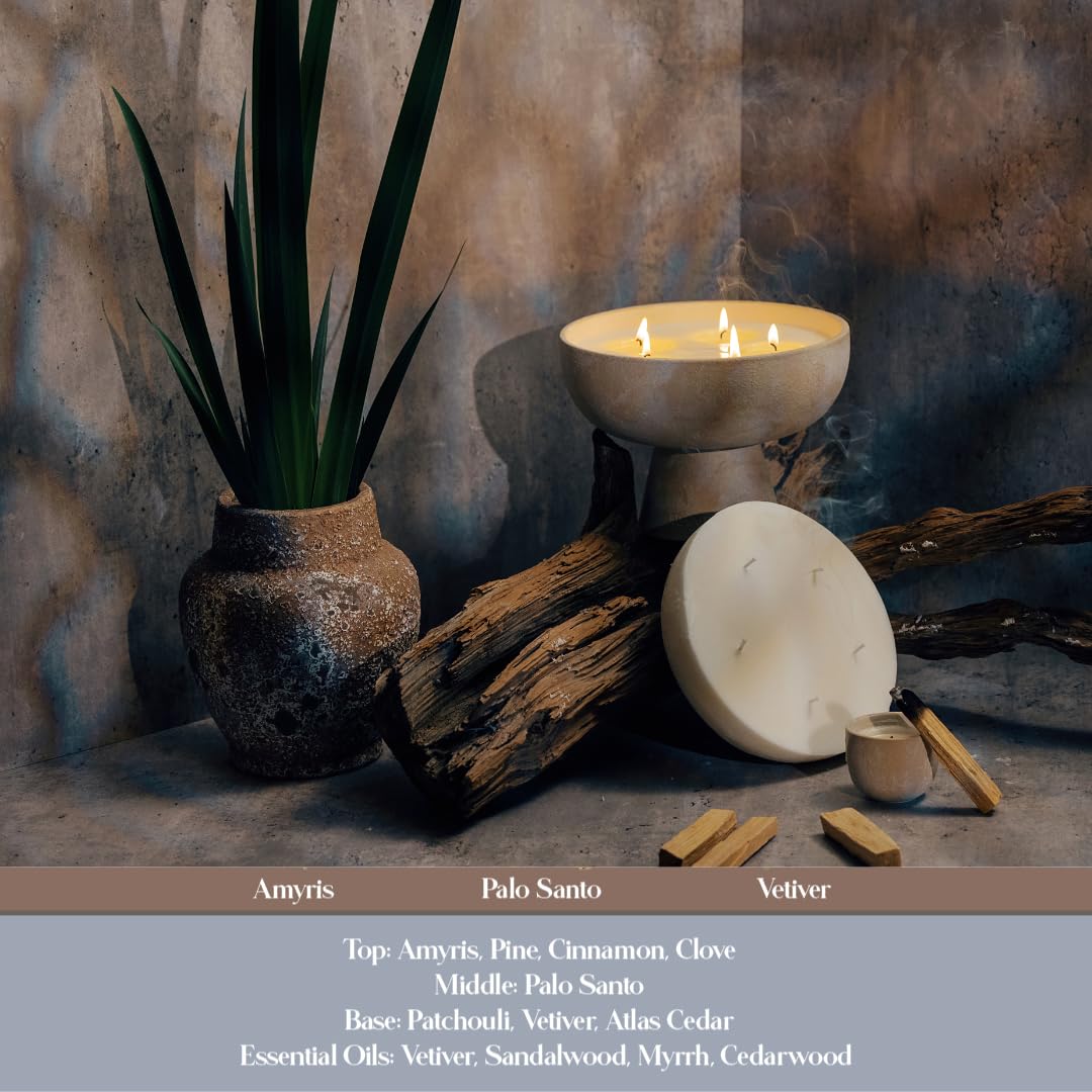 Blueme Spiritual Candle | Palo Santo & Vetiver | 5 Wick - Refillable Wellness Candle with Essential Oils, Hand Finished & Poured Soy Wax Blend Ceramic Vessel, Natural Cotton Wicks | Giant 45 oz
