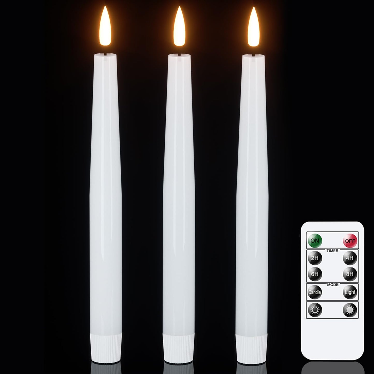GenSwin Flameless Taper Candles with Remote, White LED Taper Candles Battery Operated, Real Wax Flameless Candlesticks with 3D Wick for Home Party Decor(Set of 3, 0.78” x 9.84”)