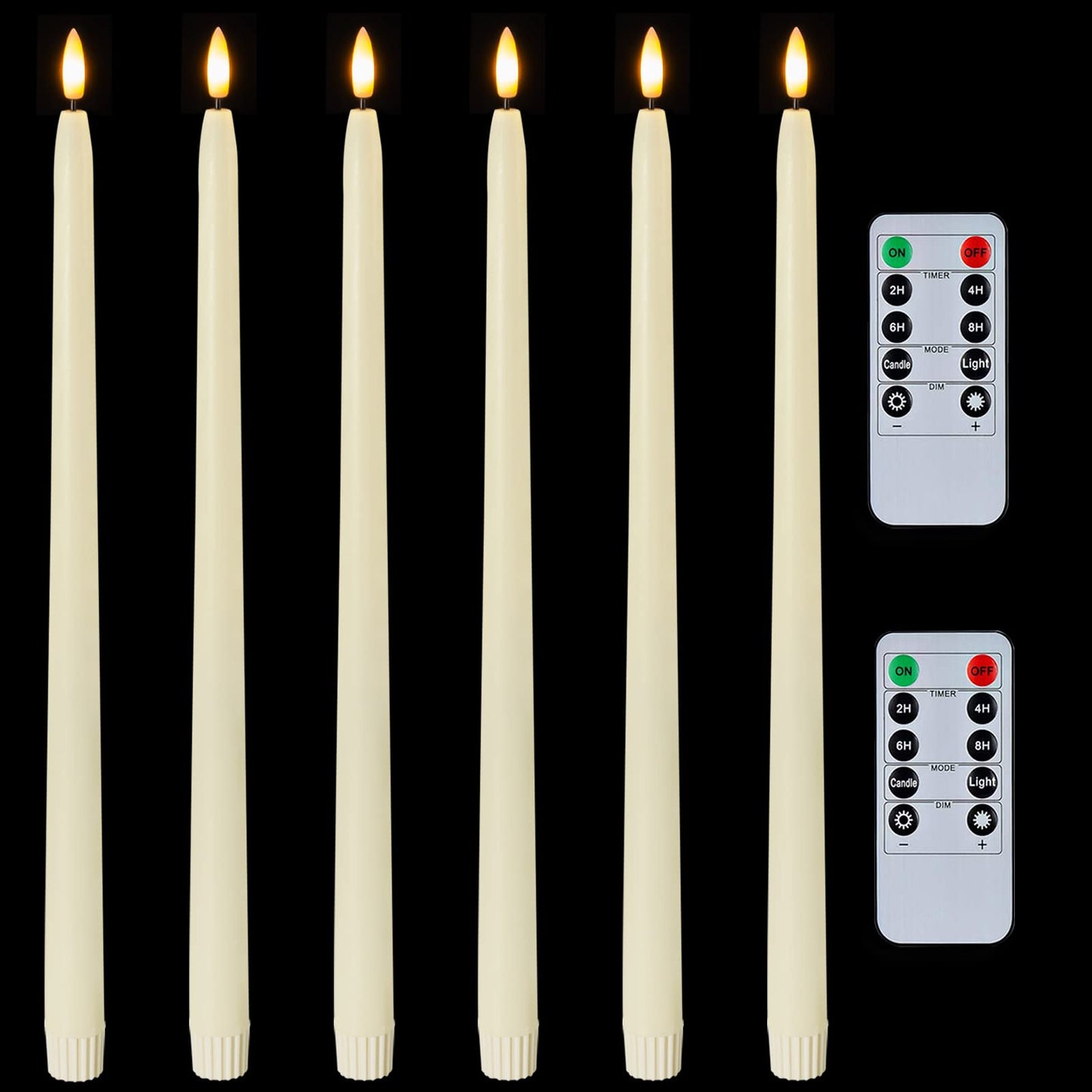 Homemory 15 inches Real Wax Flameless Taper Candles with Remote Timer, 6 Pcs Ivory LED Taper Candles Battery Operated with 3D Flickering Flame, Window Candle Led Candlesticks for Dinners Home Decor