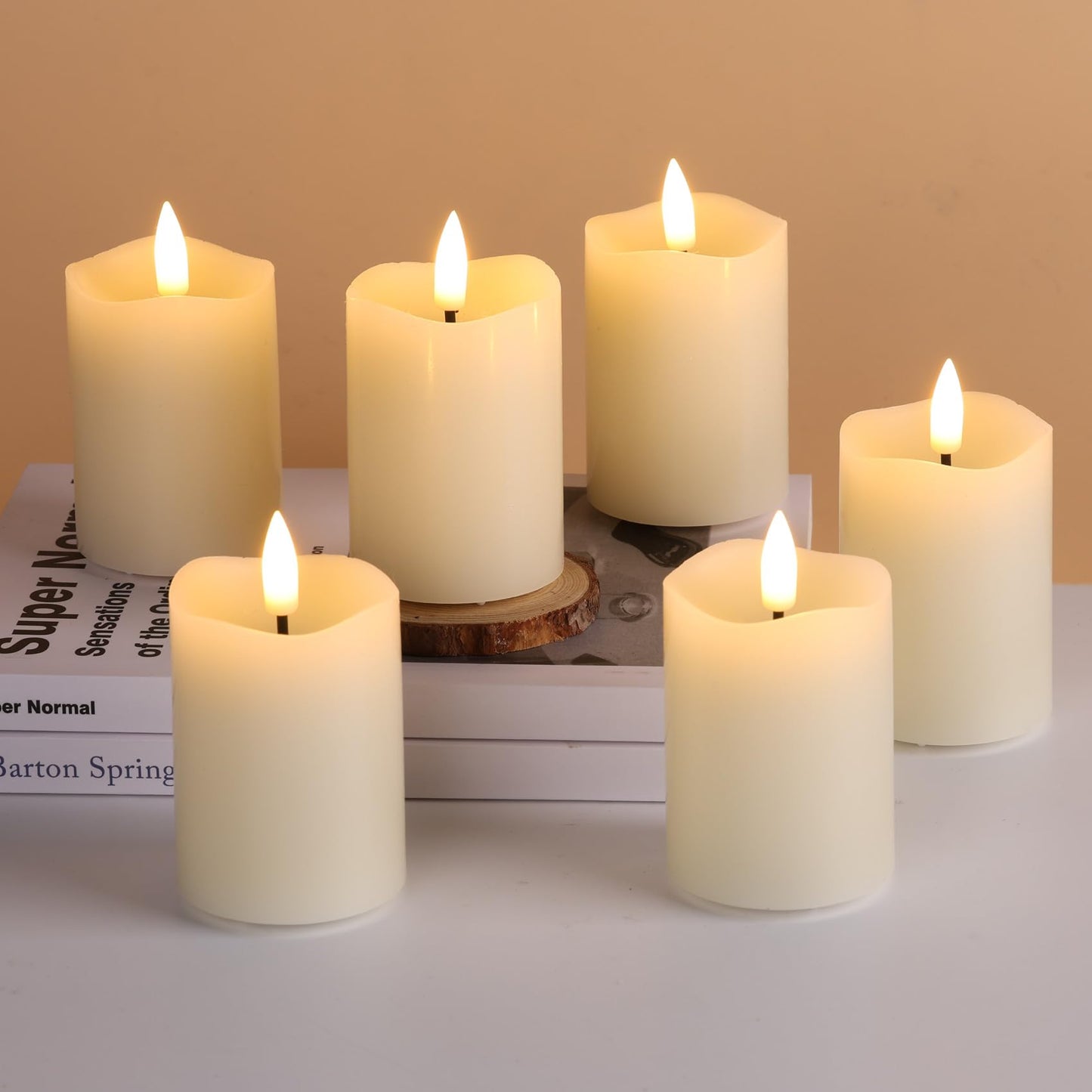 Eywamage Ivory Flameless Votive Candles with Timer Batteries, 2x3 inch Small LED Pillar Candles Flickering Set of 6