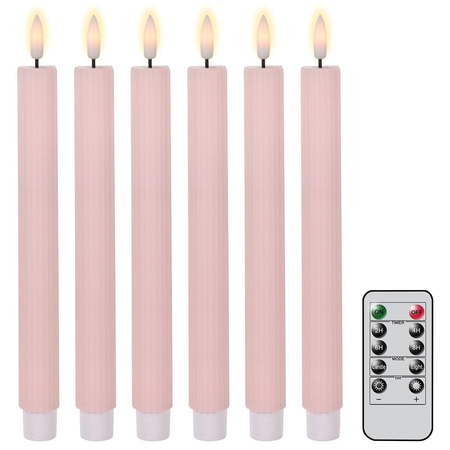 Eldnacele Real Wax LED Flameless Taper Candles with Remote Timer, 9.45 Inches Flameless Candles, Battery Operated Window Candle with 3D Flickering Flame for Wedding Halloween Home Xmas Decor Pink…