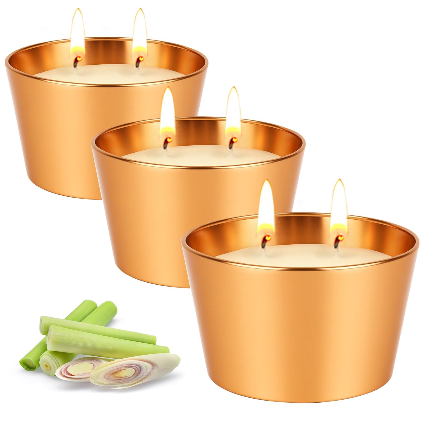 Citronella Candles Outdoor, 3 Pack 3.5OZ Citronella Candle for Patio, Two Wick Lemongrass Scented Candles, Natural Soy Wax Long Burning for Indoor Outdoor Camping Garden
