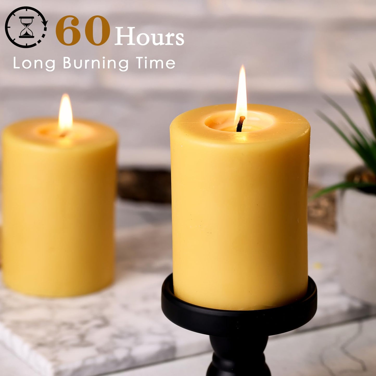 Natural Beeswax Candles Pillar 3x4 inch, 4 Packs Pure Beeswax Candle Non Toxic for Home Decor, Large Bees Wax Pillar Candle with 60 Hours Long Burning Time for Emergency, Meditation, Relax