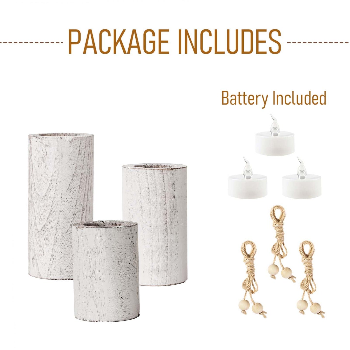 MelonBoat White Pillar Candle Holder:Farmhouse Candle Holders with Battery Operated Candles, Farmhouse Decor with Flameless LED Candles, Wood Centerpieces for Table 3-Pack for Holiday Party Home Decor