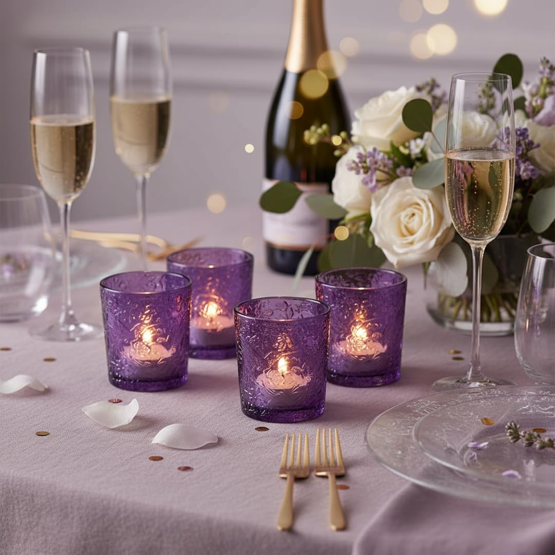 6 Pack Hummingbird Embossed Glass Candle Holders Votive Tealight Holders with Patent Design, Decorative Cups for Wedding Centerpieces, Parties, and Home Decor (Ocean Blue)