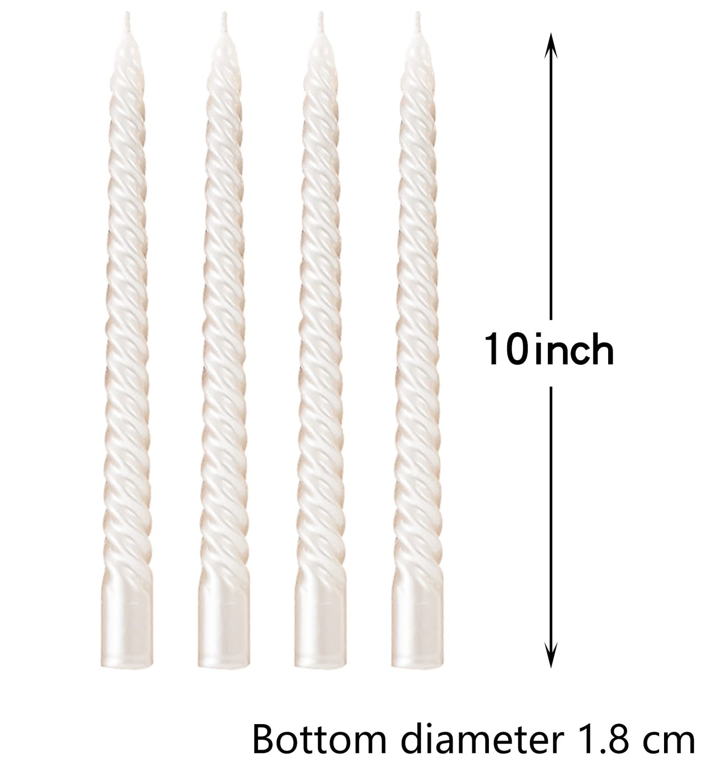 Taper Candles, 10 Inch - Set of 4 Metal Style Tapered Candles, Spiral Taper Candle, Long Candlesticks for Home Dinner, Party, Wedding, Halloween (4, White, 10 Inch)