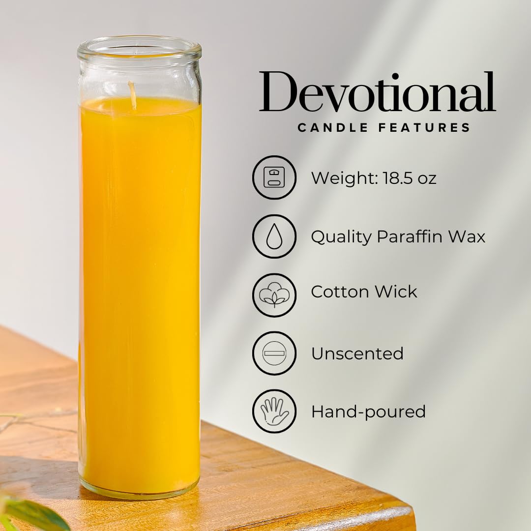 Simply Soson 2x8 inch Yellow Devotional Candles in Glass Jar - 1 Piece - 90 Hours – Prayer Candle - Tall Pillar Candles for Religious, Memorials, Party Decor