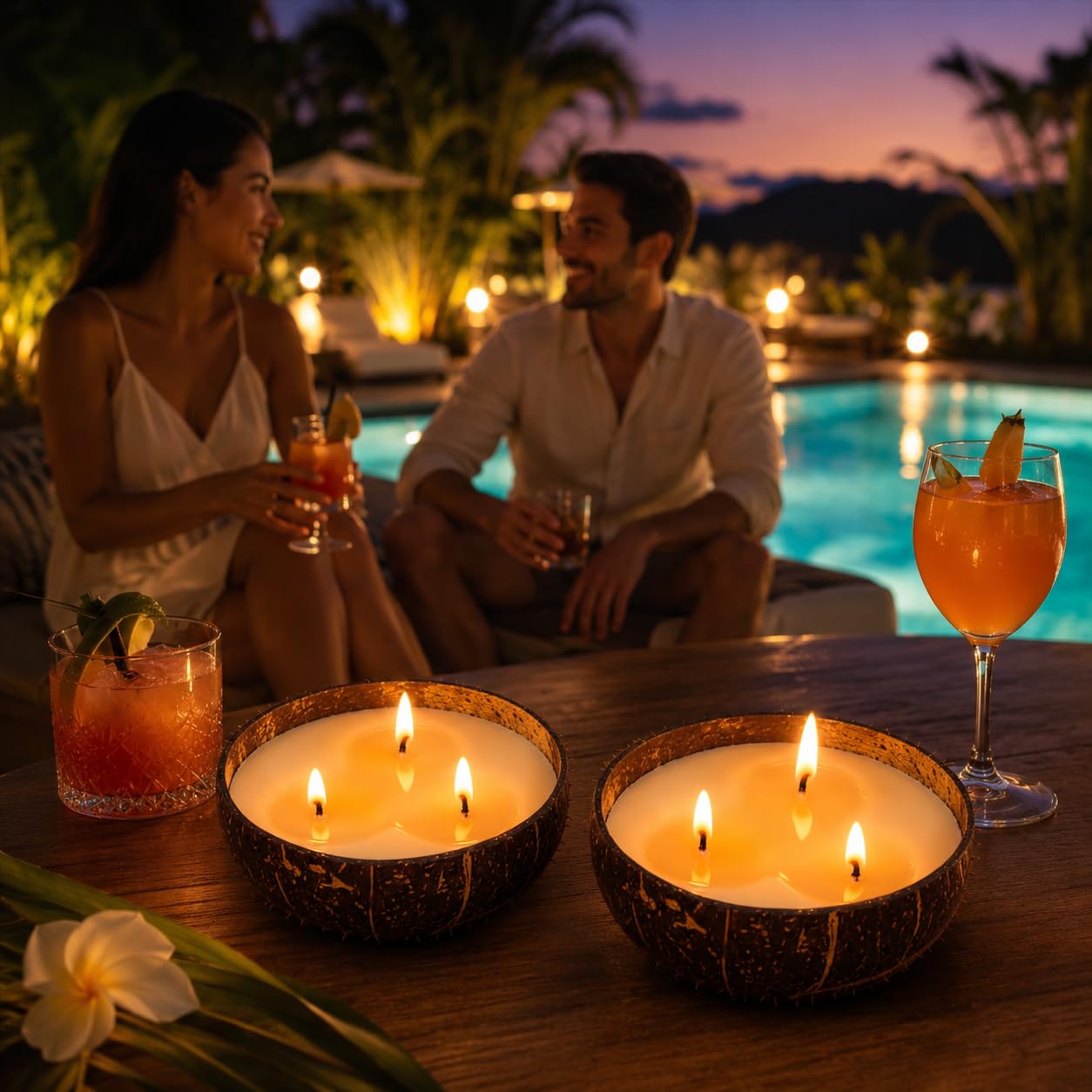 Viyffo 18oz Large Citronella Candles Outdoor, 3 Wick Citronella Candle, Natural Coconut Shell Jar, Non Toxic Soy Candle for Patio, Backyard, Deck & Camping, Rustic Decor Gift (with Fireproof Mat)